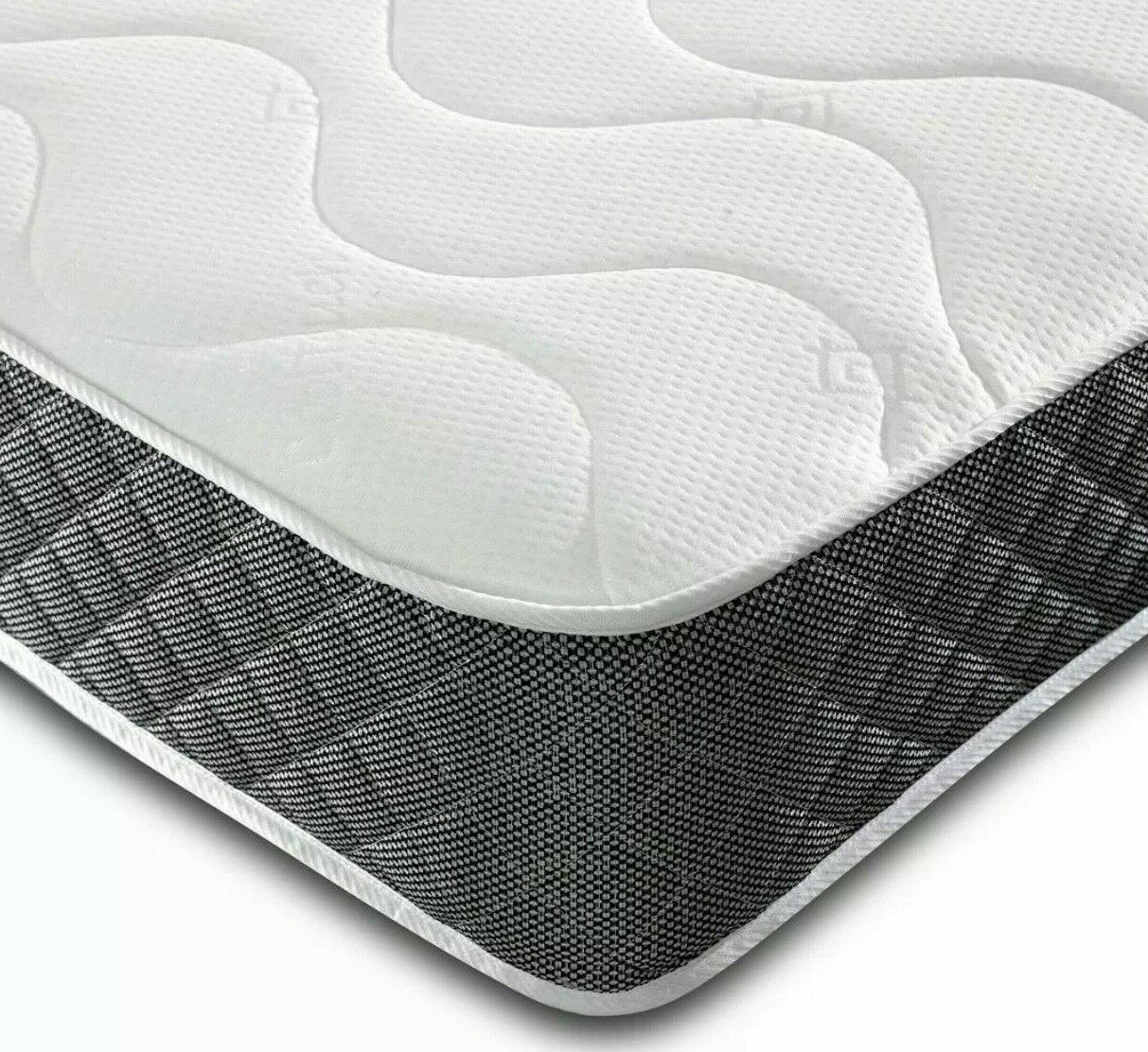 Black & White Memory Foam & Spring Quilted Mattress, 3 Depth Options